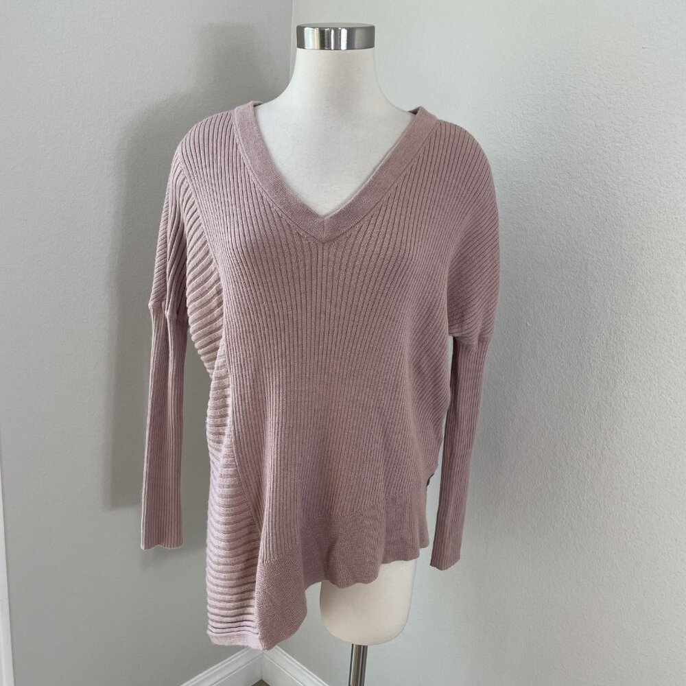 Allsaints Sweater Womens Small Pink Keld Olivo V Neck Asymmetrical Hem Knit